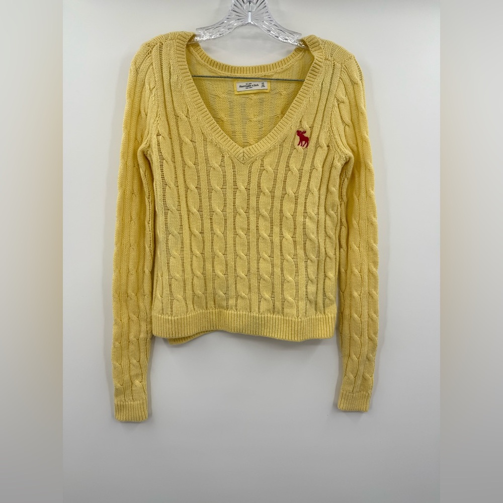 Abercrombie &‎ Fitch Women's Yellow V-Neck Chunky Knit Sweater Y2K Size XS